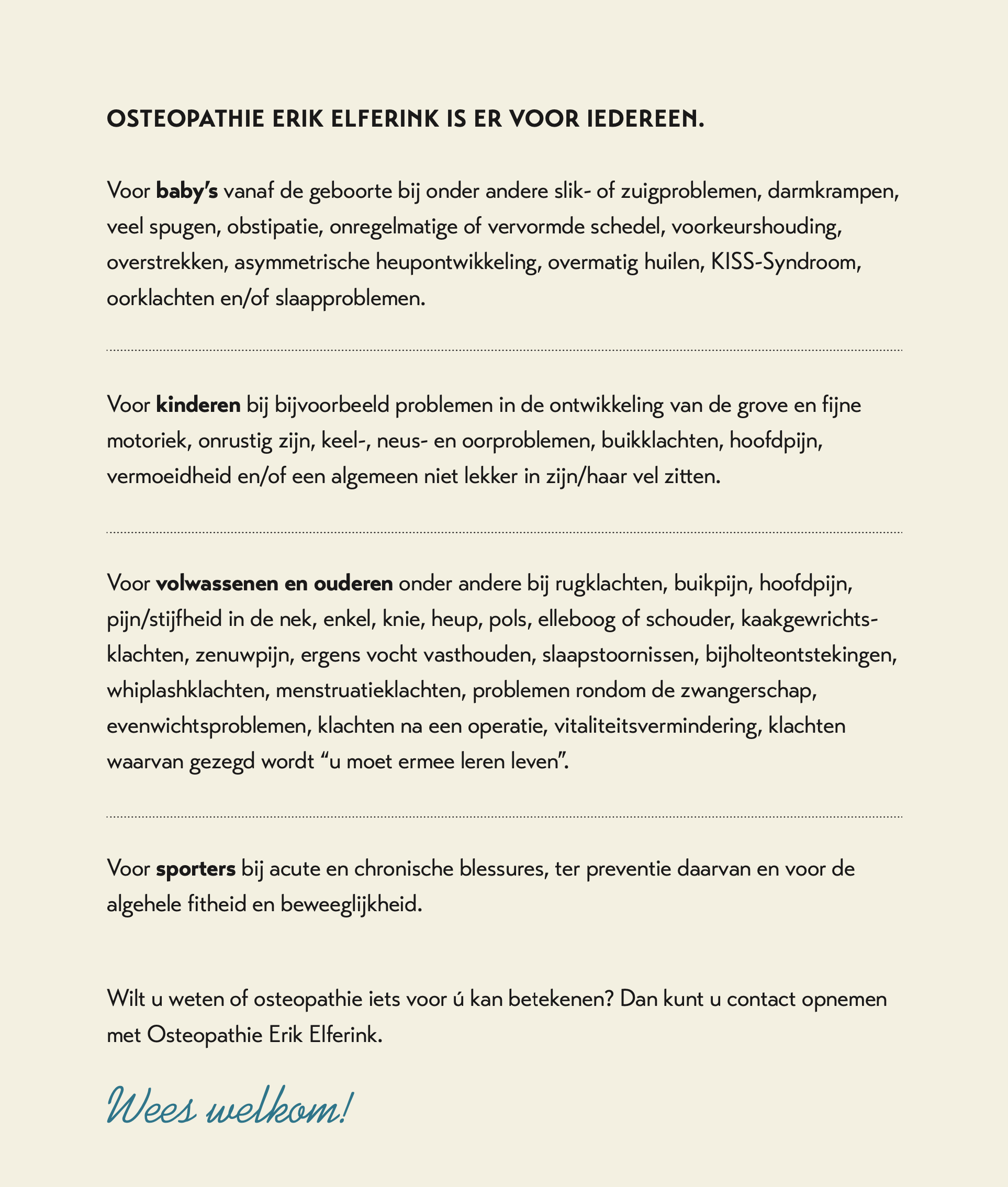 Osteopathie Erik Elferink is er voor iedereen